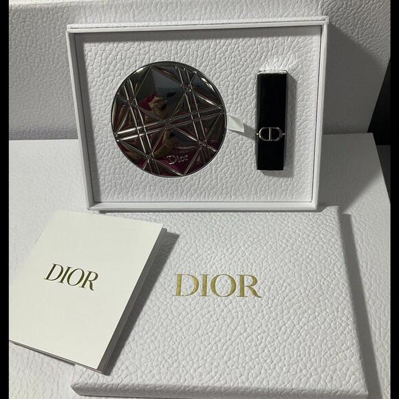 DIOR Silver Cannage Double Sided Mirror & Dior Lipstick Icone #720 NEW - Picture 5 of 7